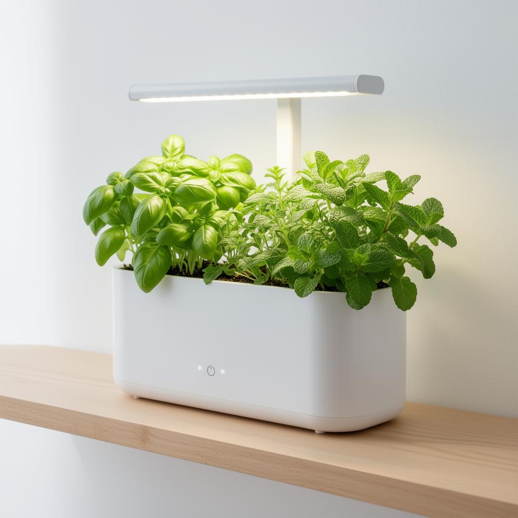 Smart self-watering herb garden with LED grow light
