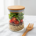 Side-opening airtight salad jar with bamboo lid