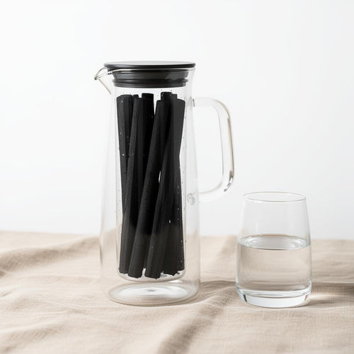 Bamboo charcoal water filter carafe with glass tumbler