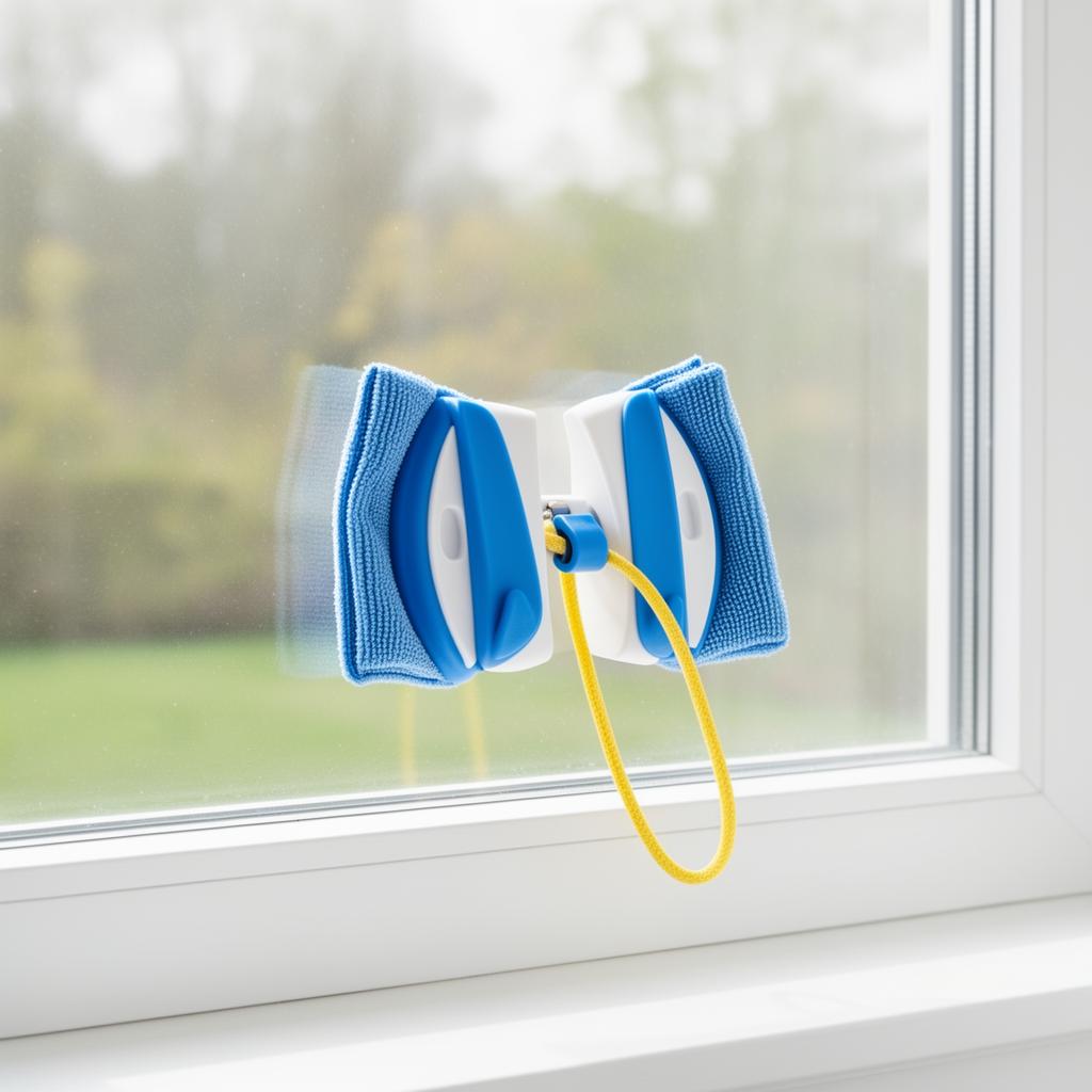 Magnetic double-sided window cleaner on glass